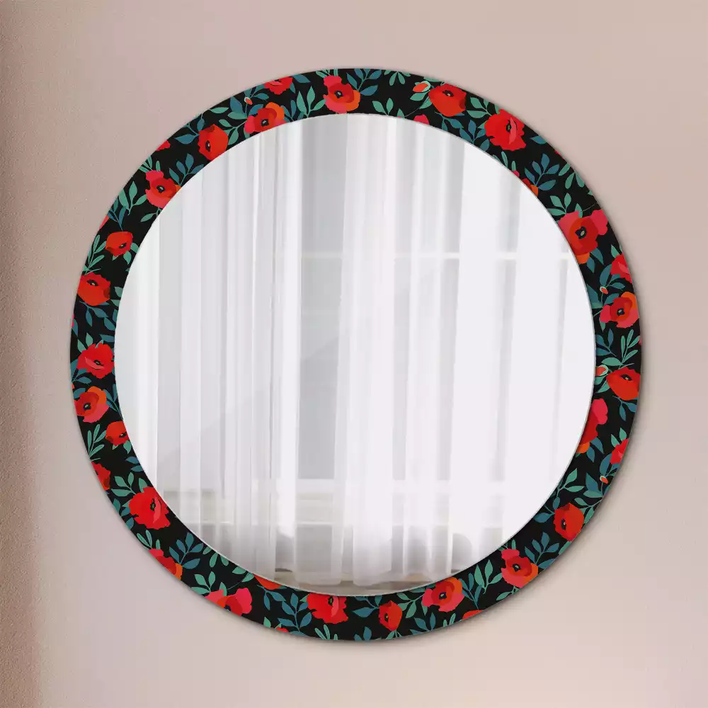 Miroir rond avec décoration Coquelicot rouge