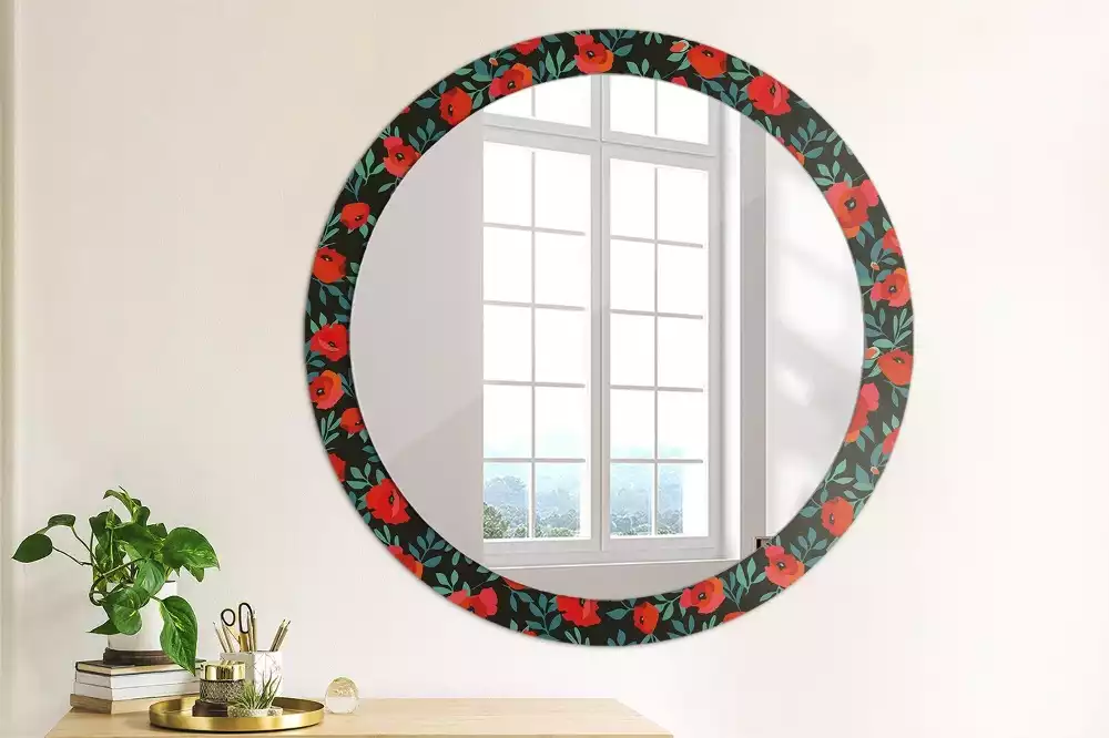 Miroir rond avec décoration Coquelicot rouge