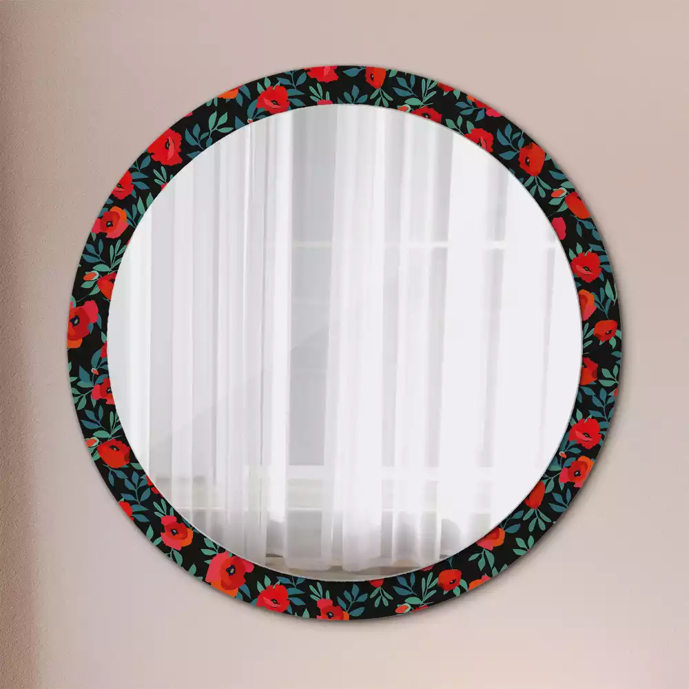 Miroir rond avec décoration Coquelicot rouge