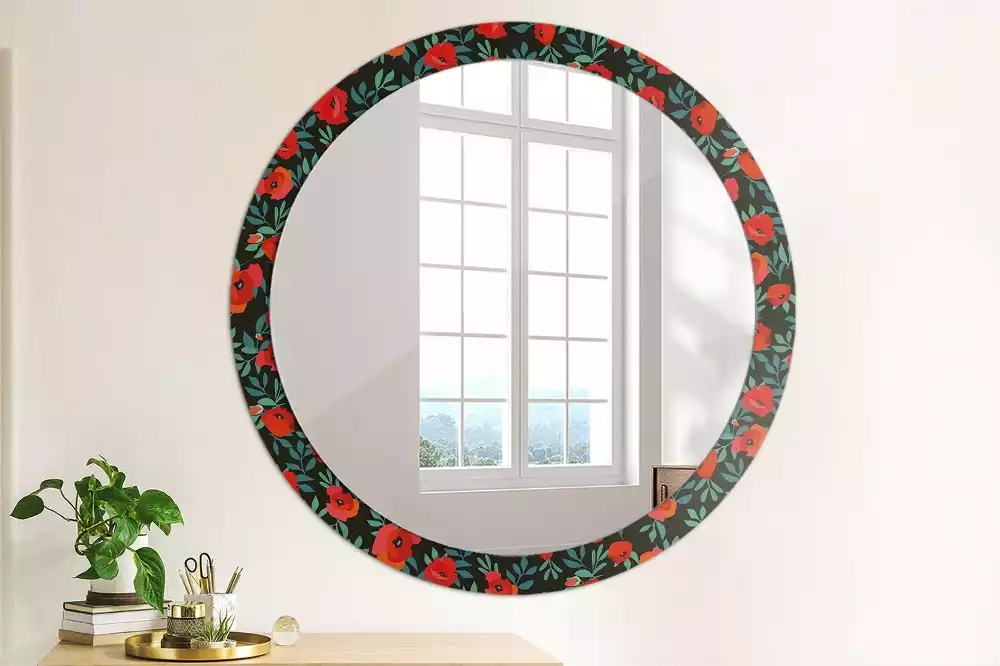 Miroir rond avec décoration Coquelicot rouge