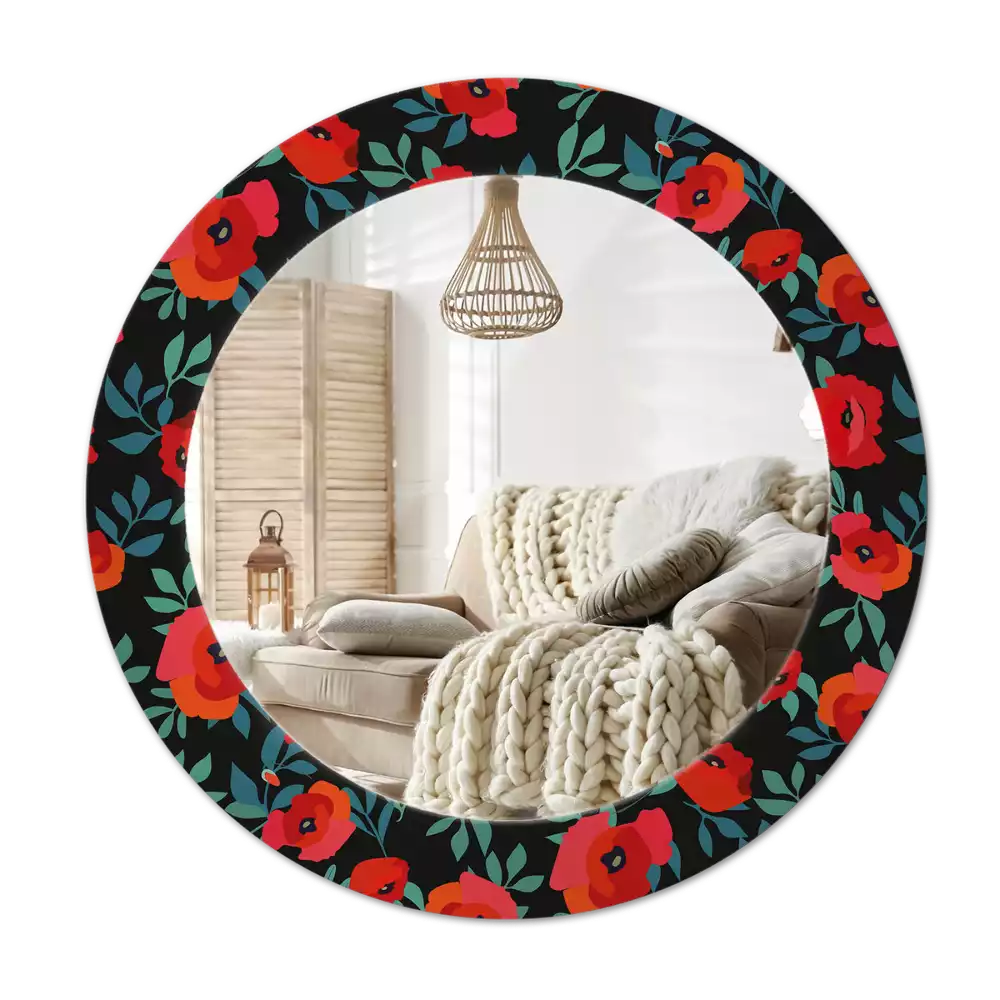 Miroir rond avec décoration Coquelicot rouge