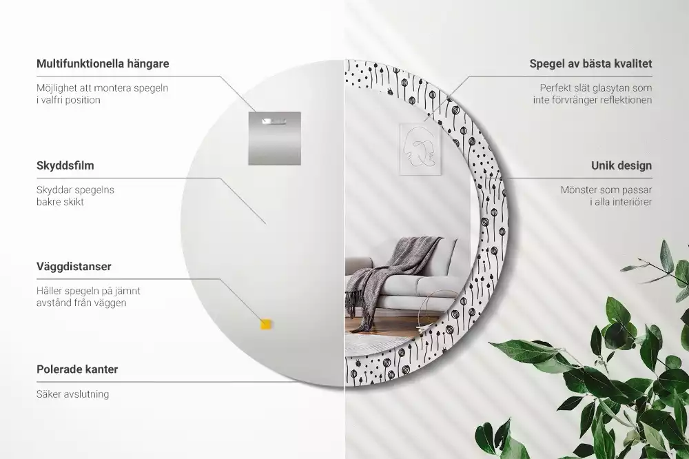 Miroir rond imprimé Dessin floral