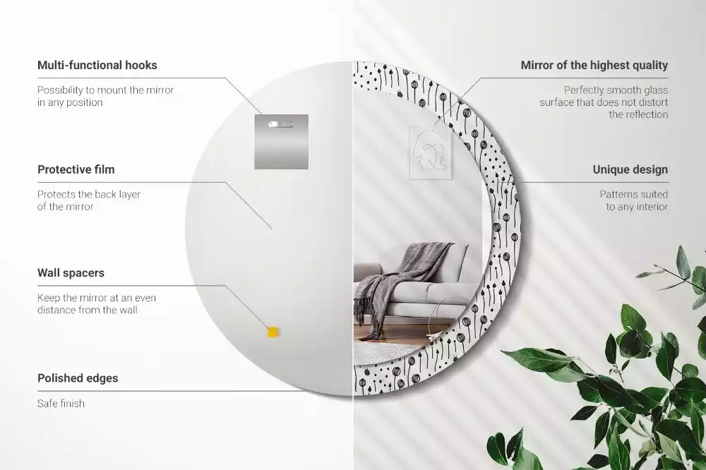 Miroir rond imprimé Dessin floral