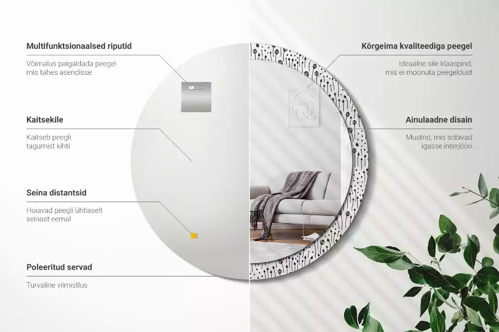 Miroir rond imprimé Dessin floral