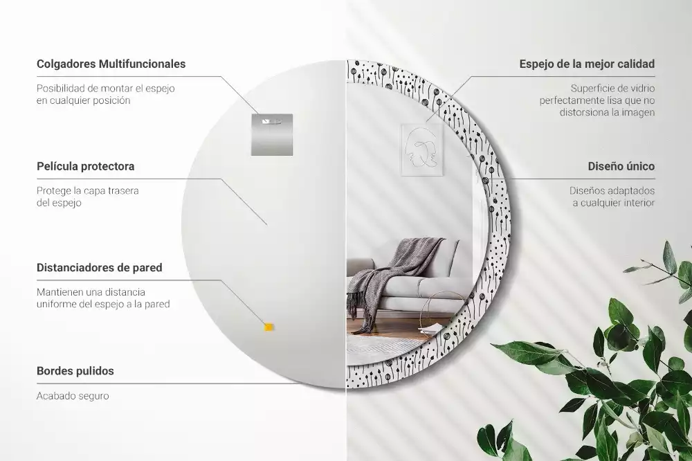 Miroir rond imprimé Dessin floral