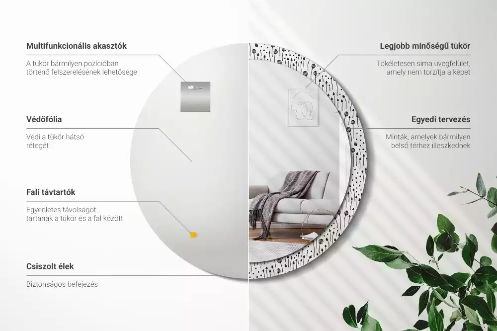 Miroir rond imprimé Dessin floral