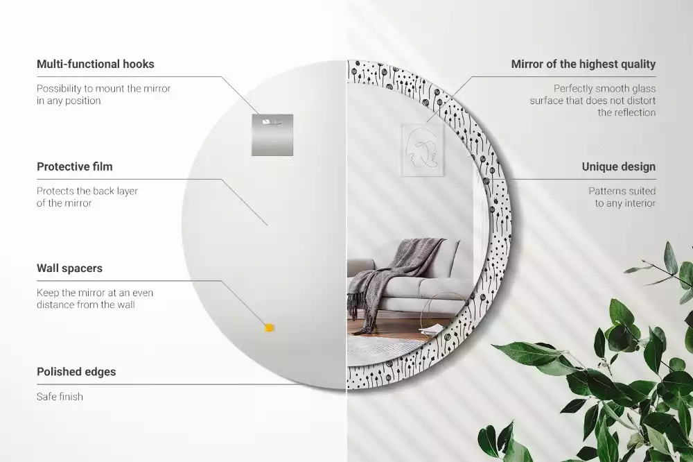 Miroir rond imprimé Dessin floral