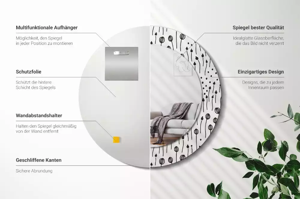 Miroir rond imprimé Dessin floral