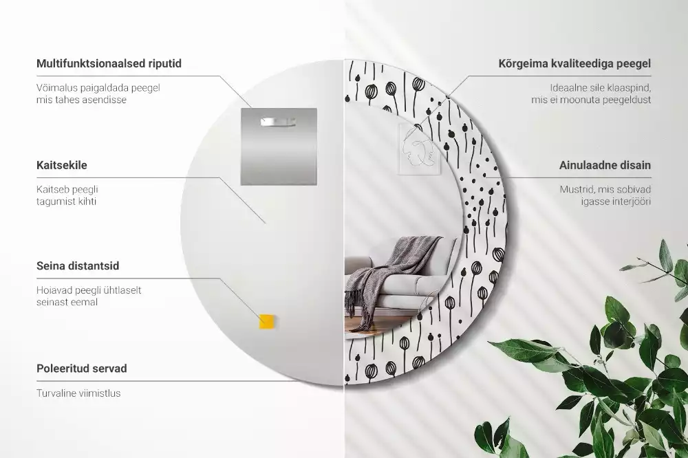 Miroir rond imprimé Dessin floral