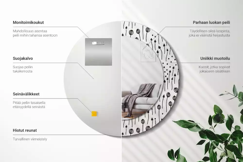 Miroir rond imprimé Dessin floral