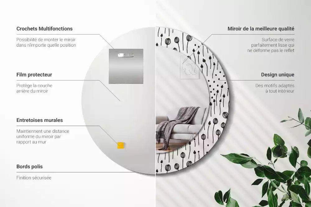 Miroir rond imprimé Dessin floral