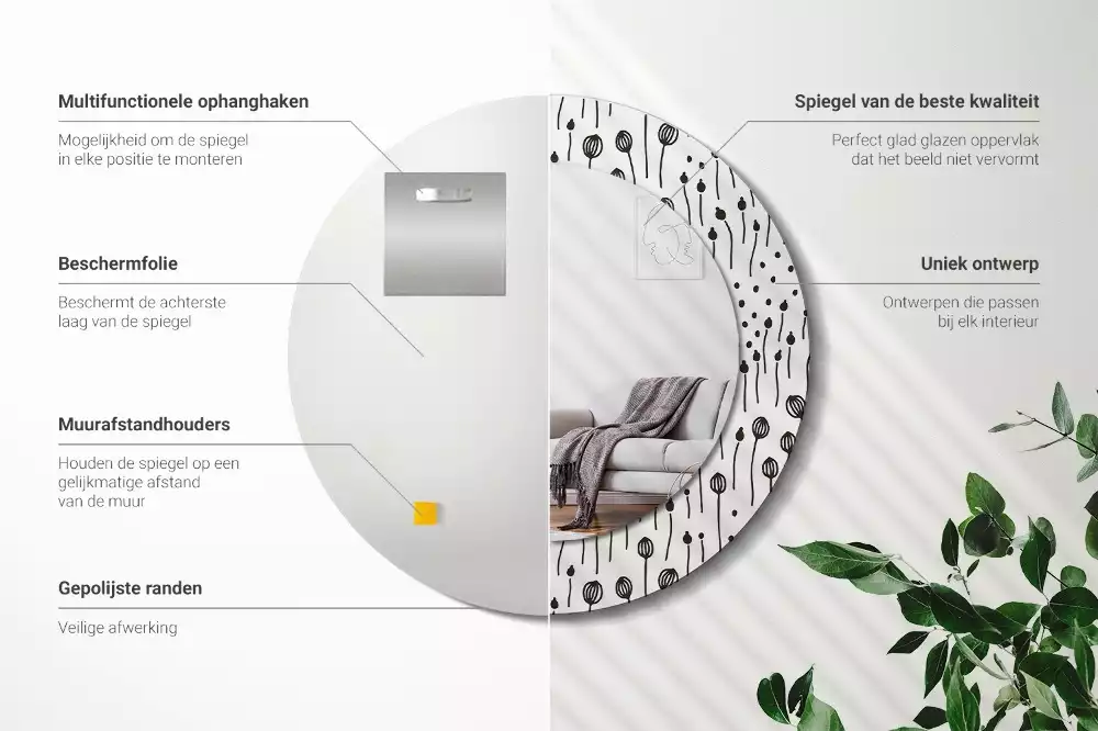 Miroir rond imprimé Dessin floral