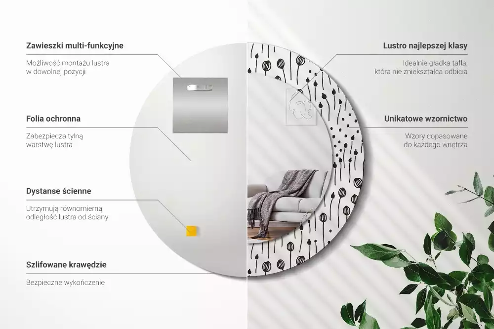 Miroir rond imprimé Dessin floral