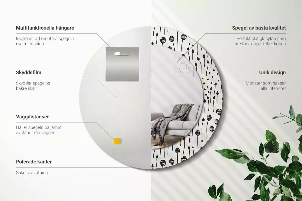 Miroir rond imprimé Dessin floral