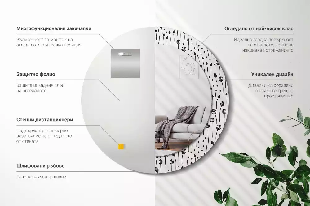 Miroir rond imprimé Dessin floral