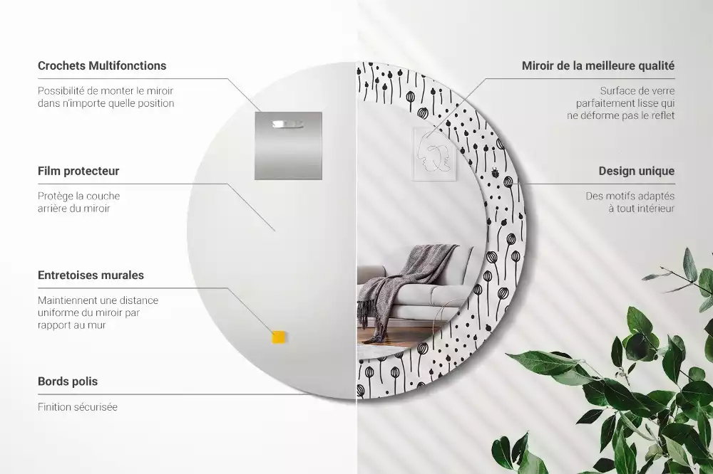 Miroir rond imprimé Dessin floral
