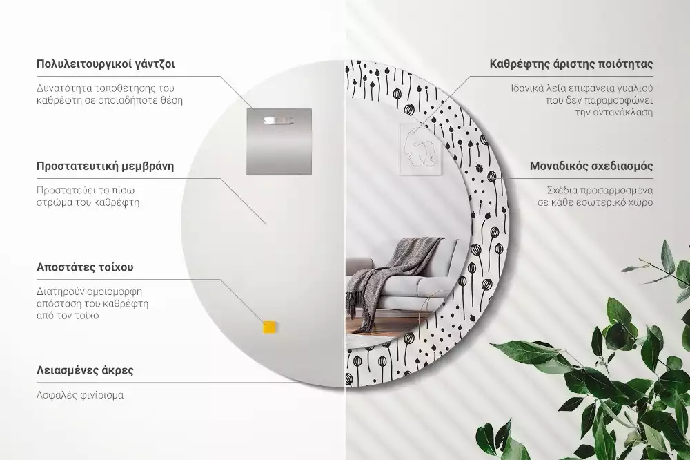 Miroir rond imprimé Dessin floral
