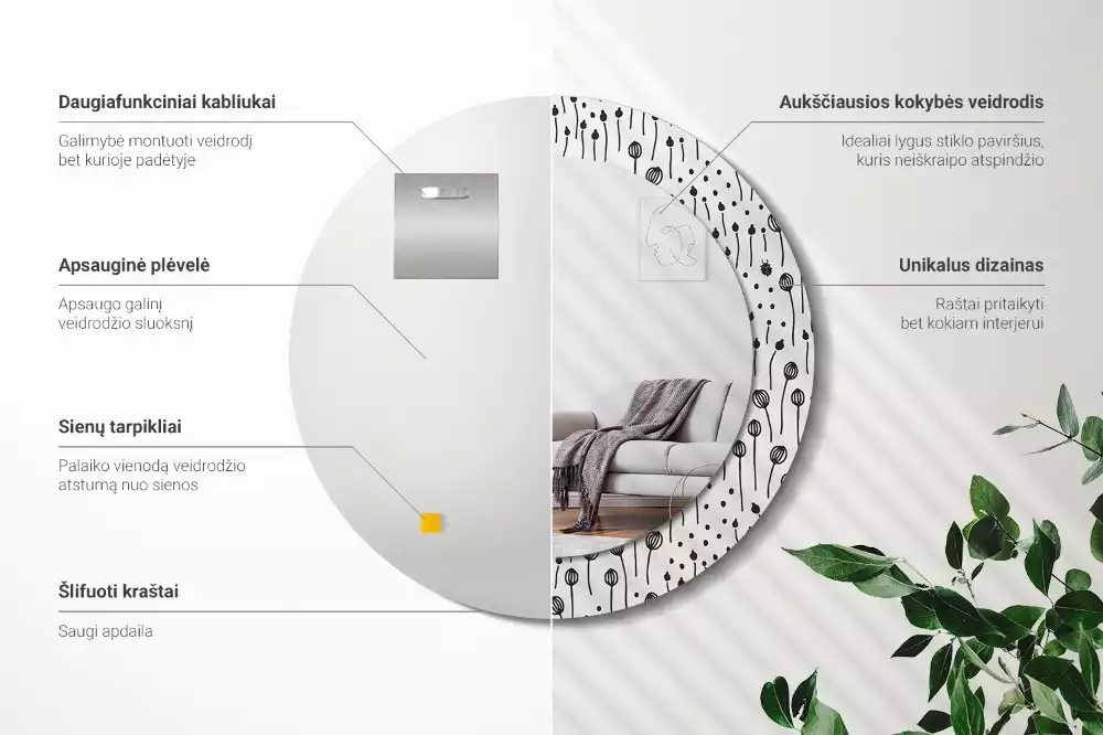 Miroir rond imprimé Dessin floral