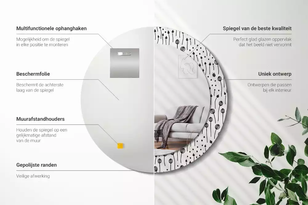 Miroir rond imprimé Dessin floral