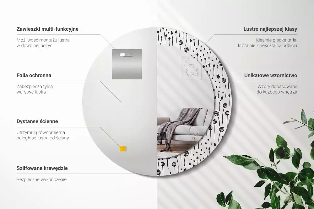 Miroir rond imprimé Dessin floral