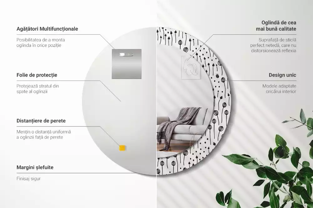 Miroir rond imprimé Dessin floral