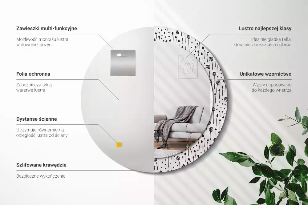 Miroir rond imprimé Dessin floral