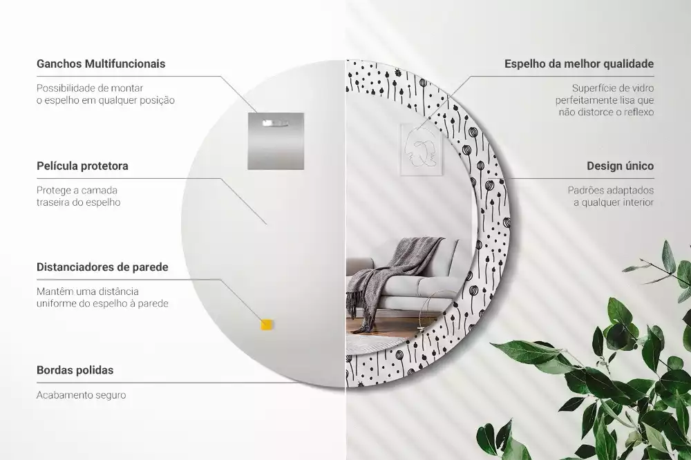 Miroir rond imprimé Dessin floral