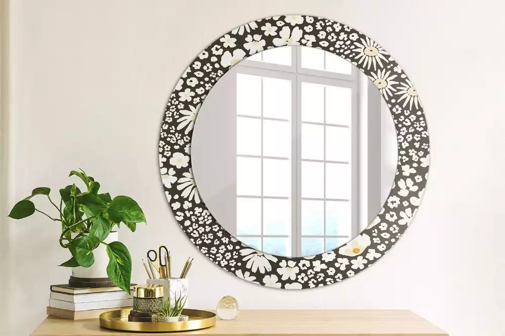 Miroir rond avec décoration Marguerites