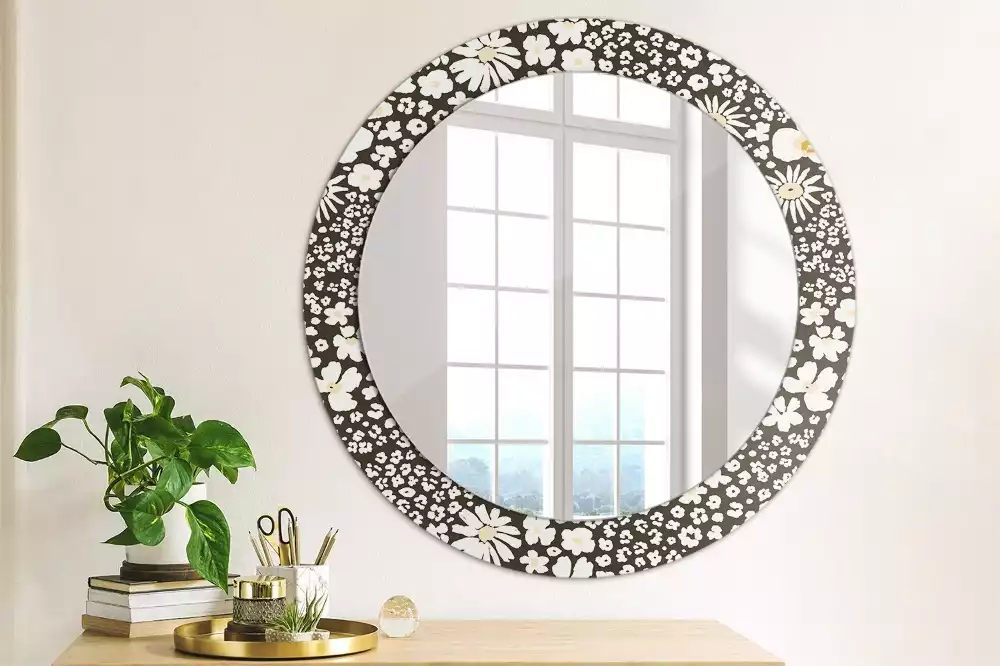 Miroir rond avec décoration Marguerites