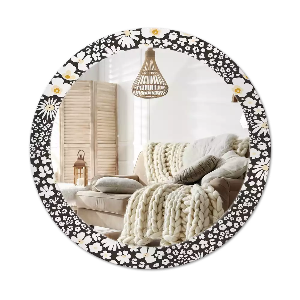 Miroir rond avec décoration Marguerites