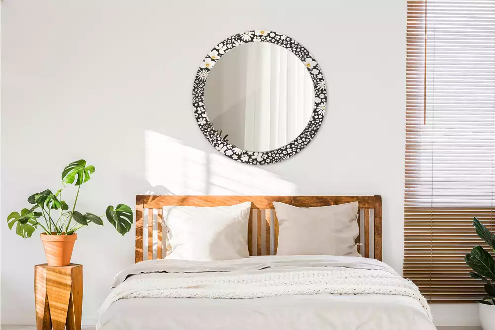 Miroir rond avec décoration Marguerites