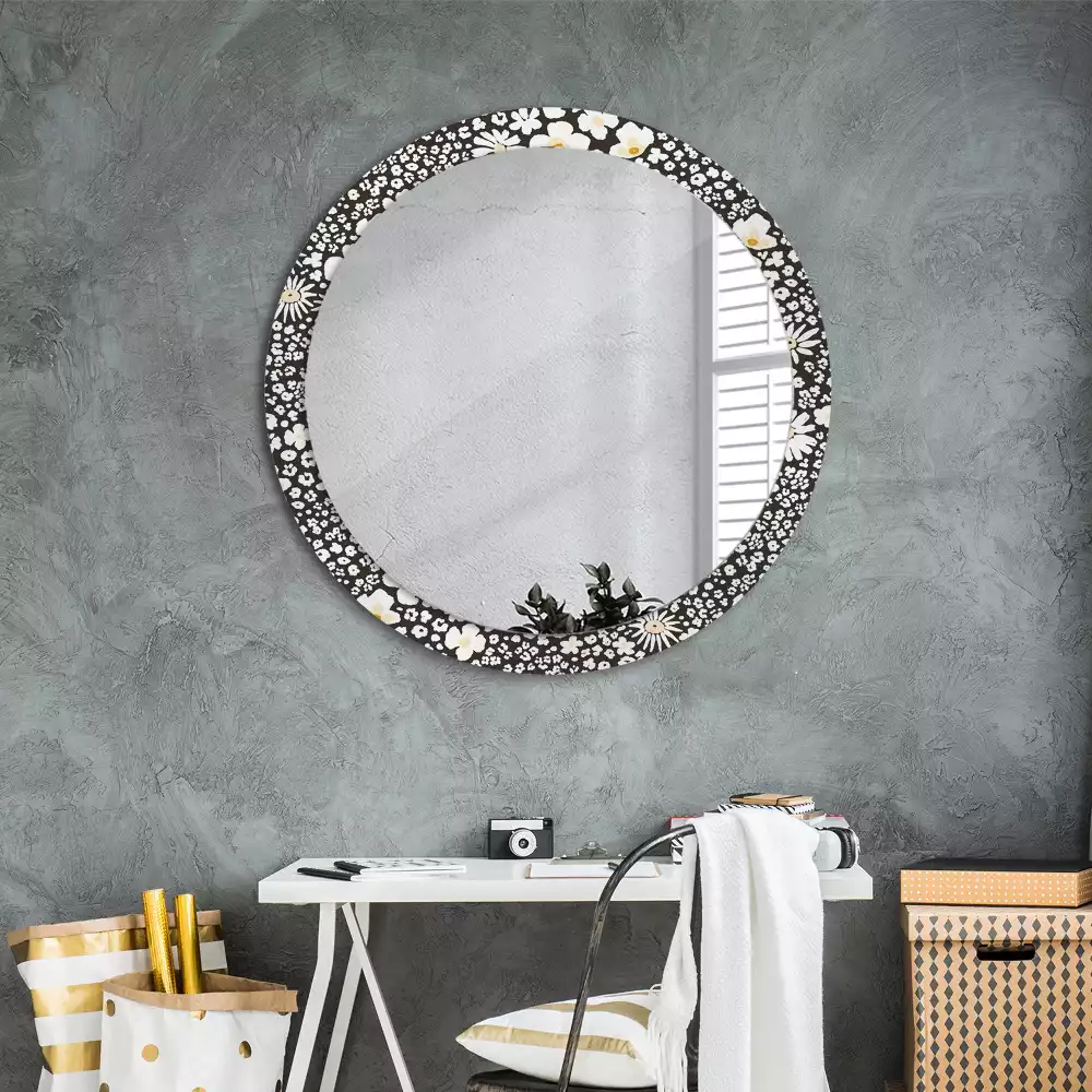 Miroir rond avec décoration Marguerites