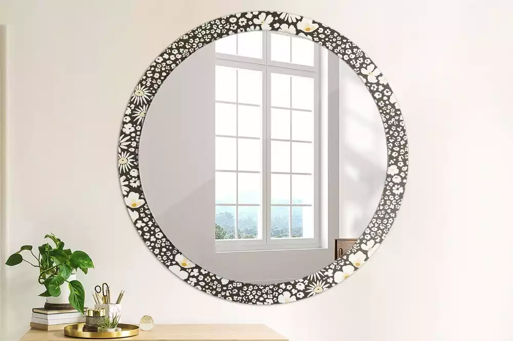 Miroir rond avec décoration Marguerites