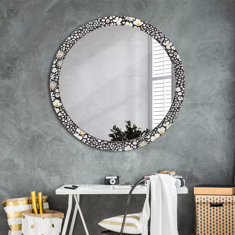 Miroir rond avec décoration Marguerites