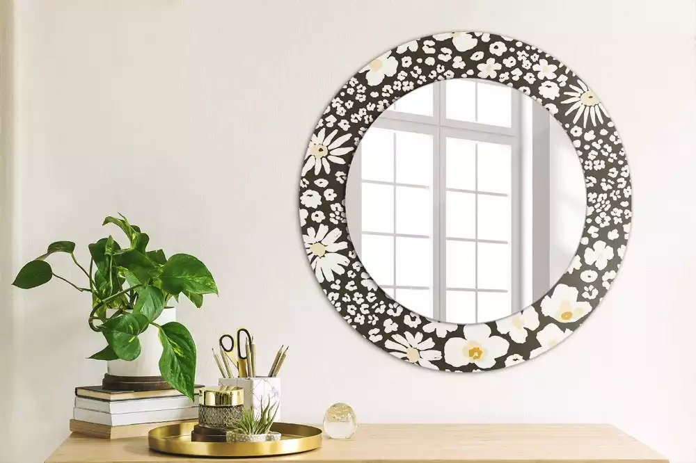 Miroir rond avec décoration Marguerites