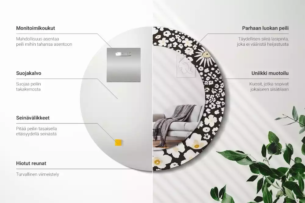 Miroir rond avec décoration Marguerites