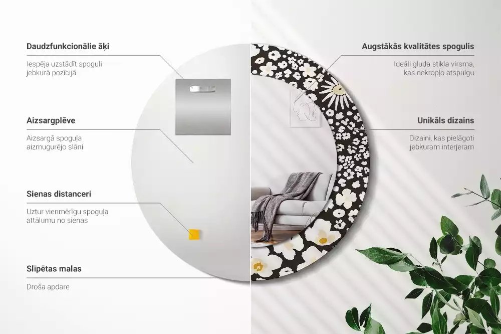 Miroir rond avec décoration Marguerites