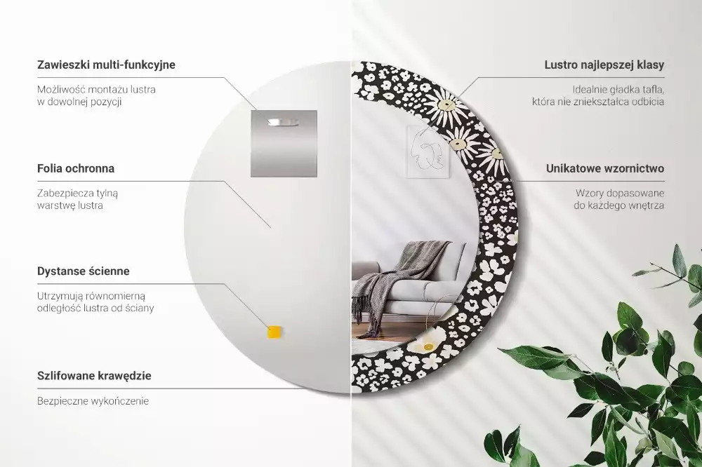 Miroir rond avec décoration Marguerites