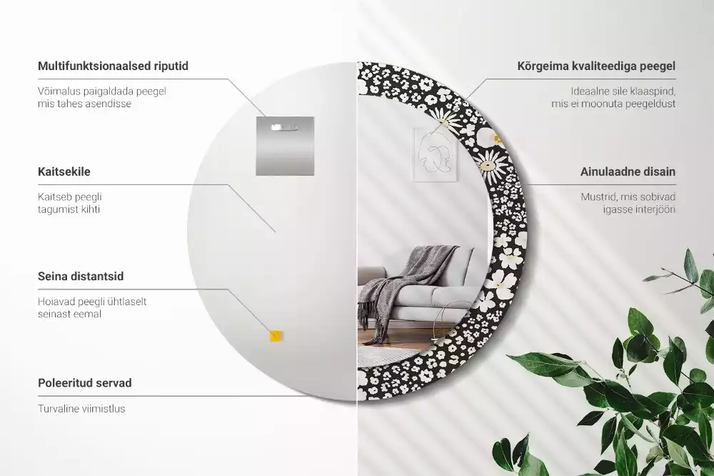 Miroir rond avec décoration Marguerites