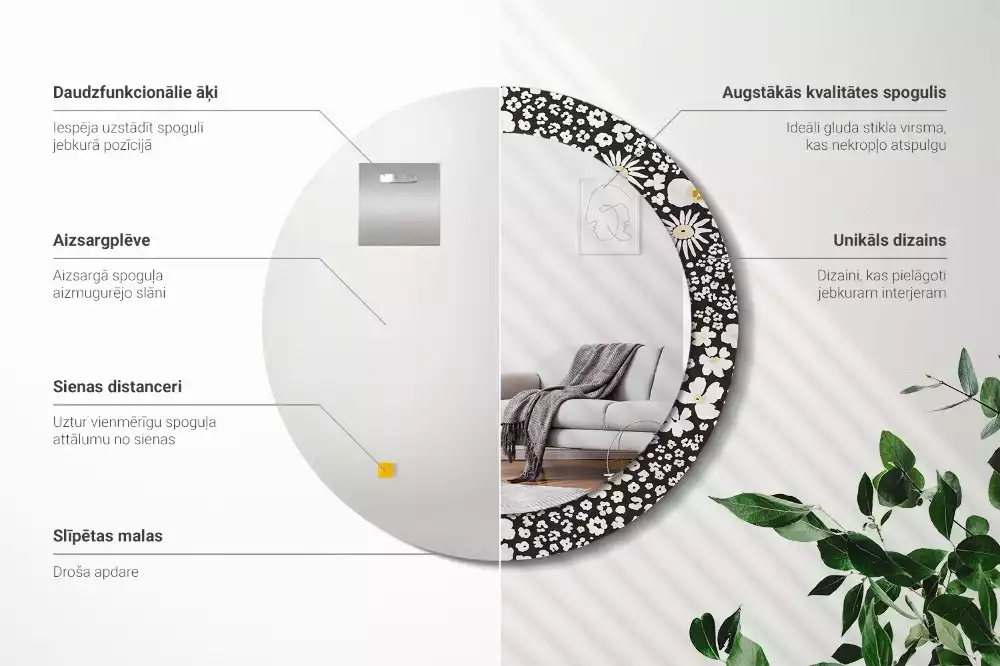 Miroir rond avec décoration Marguerites