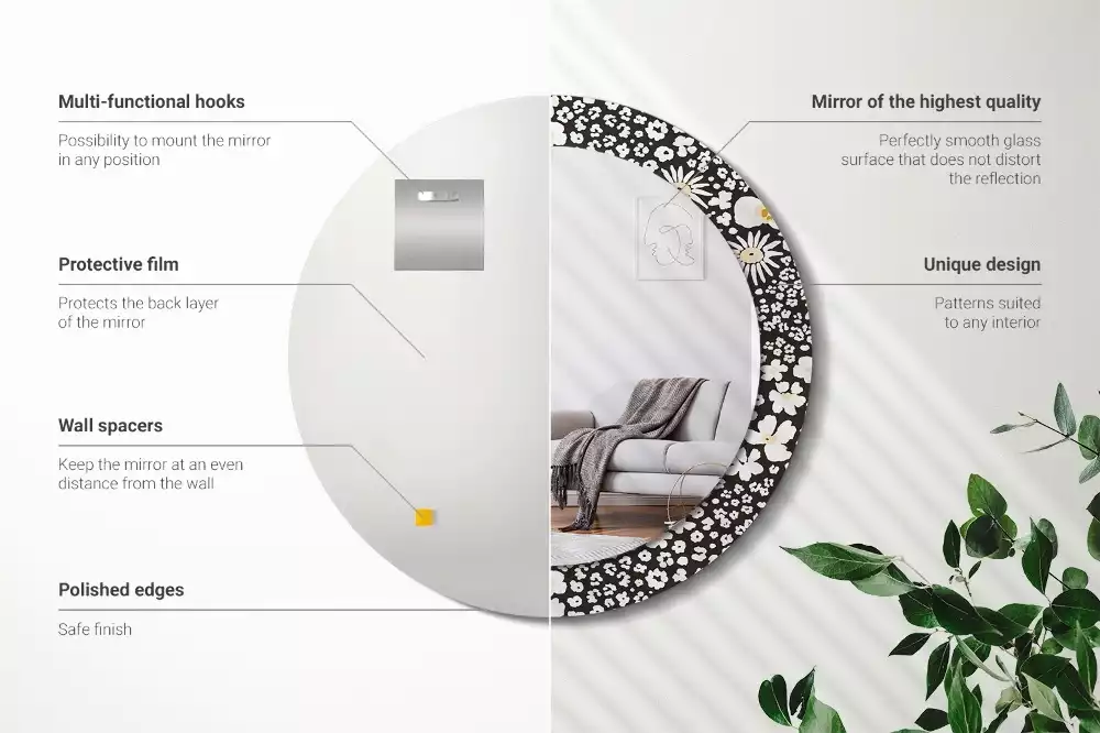 Miroir rond avec décoration Marguerites