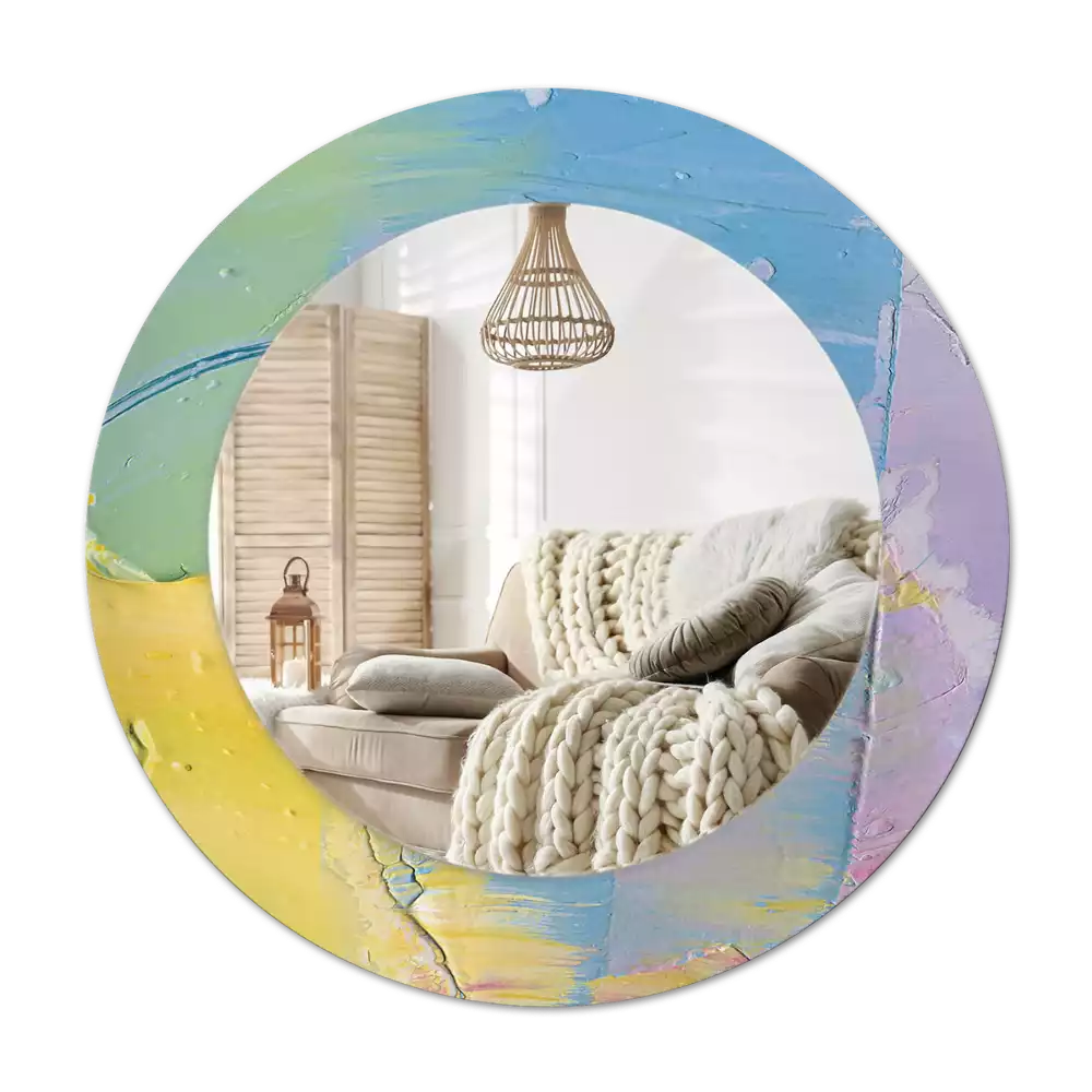 Miroir rond cadre avec impression Texture peinture à l’huile