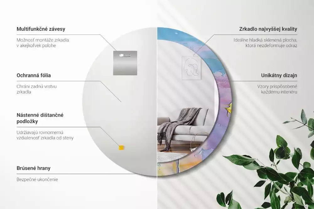 Miroir rond cadre avec impression Texture peinture à l’huile