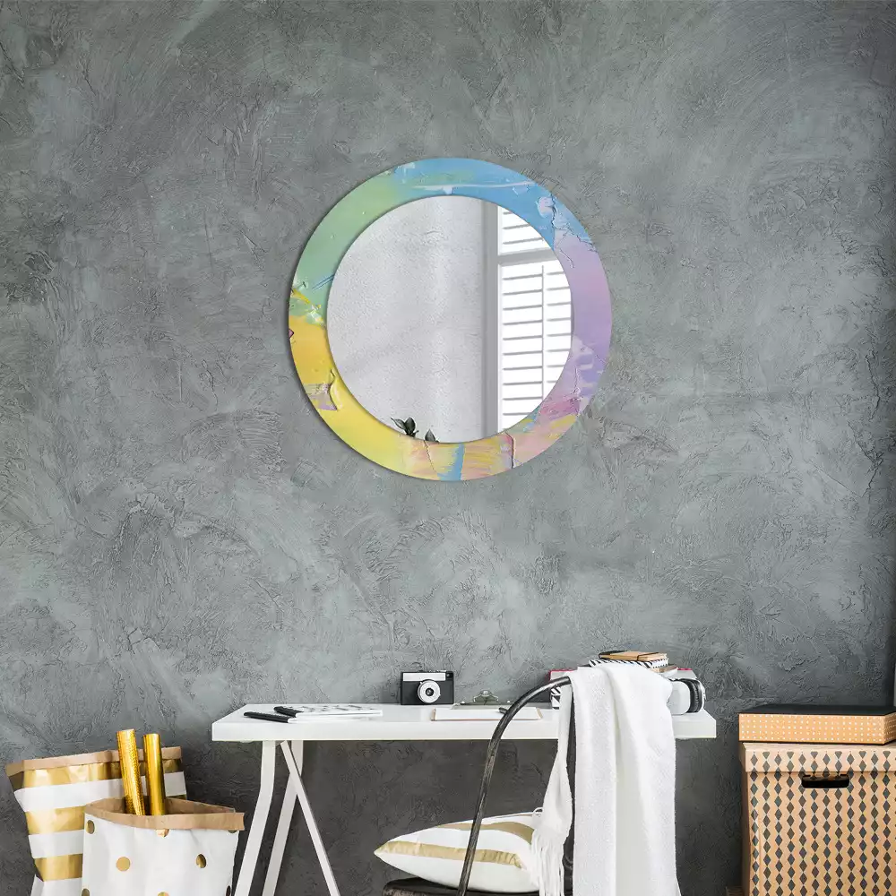 Miroir rond cadre avec impression Texture peinture à l’huile