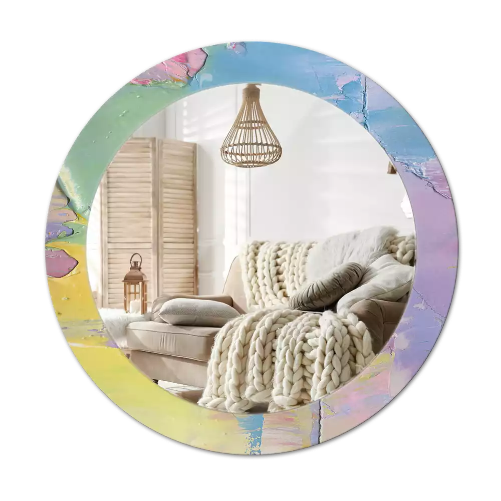 Miroir rond cadre avec impression Texture peinture à l’huile