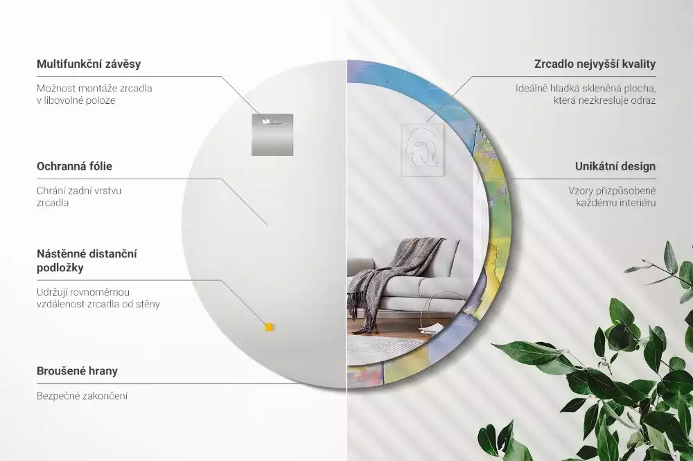 Miroir rond cadre avec impression Texture peinture à l’huile