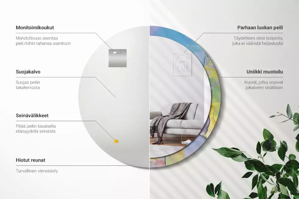 Miroir rond cadre avec impression Texture peinture à l’huile