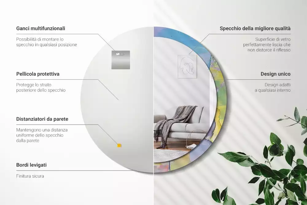 Miroir rond cadre avec impression Texture peinture à l’huile