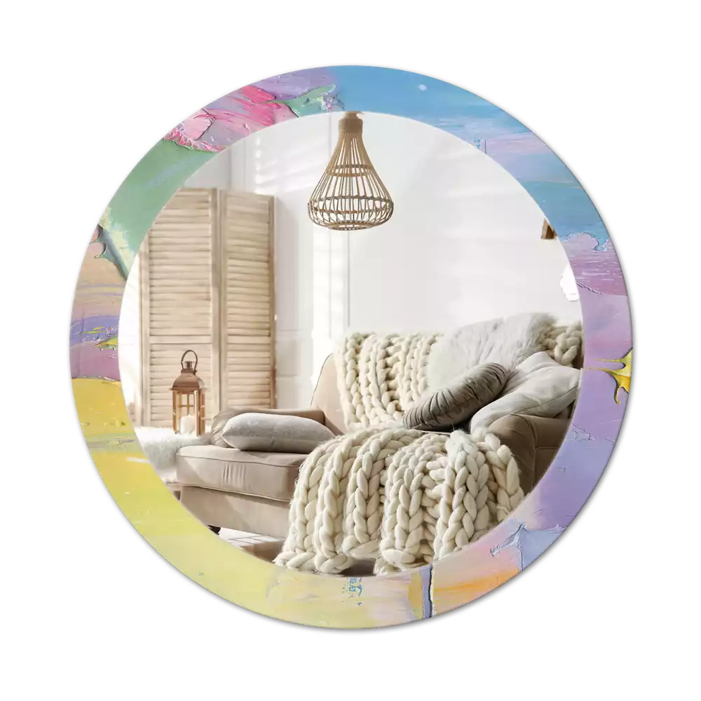 Miroir rond cadre avec impression Texture peinture à l’huile