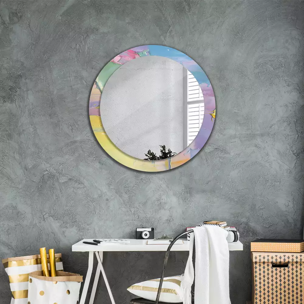 Miroir rond cadre avec impression Texture peinture à l’huile